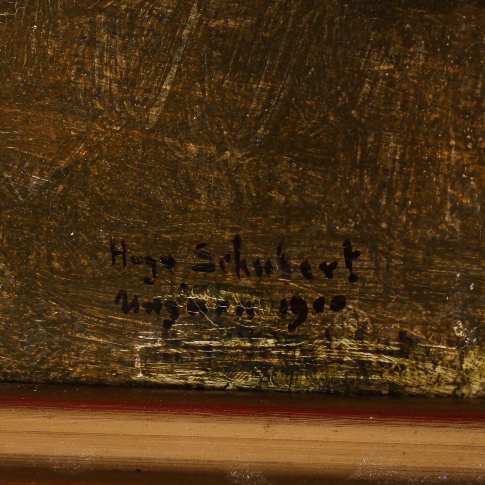 HUGO SCHUBERT, olja på pannå, signerad och daterad 1900.