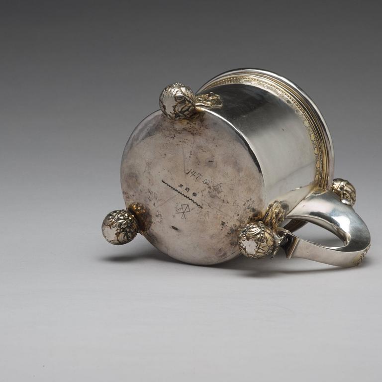 A Swedish 18th century parcel-gilt silver tankard, mark of Jacob Brunck, Stockholm 1724.