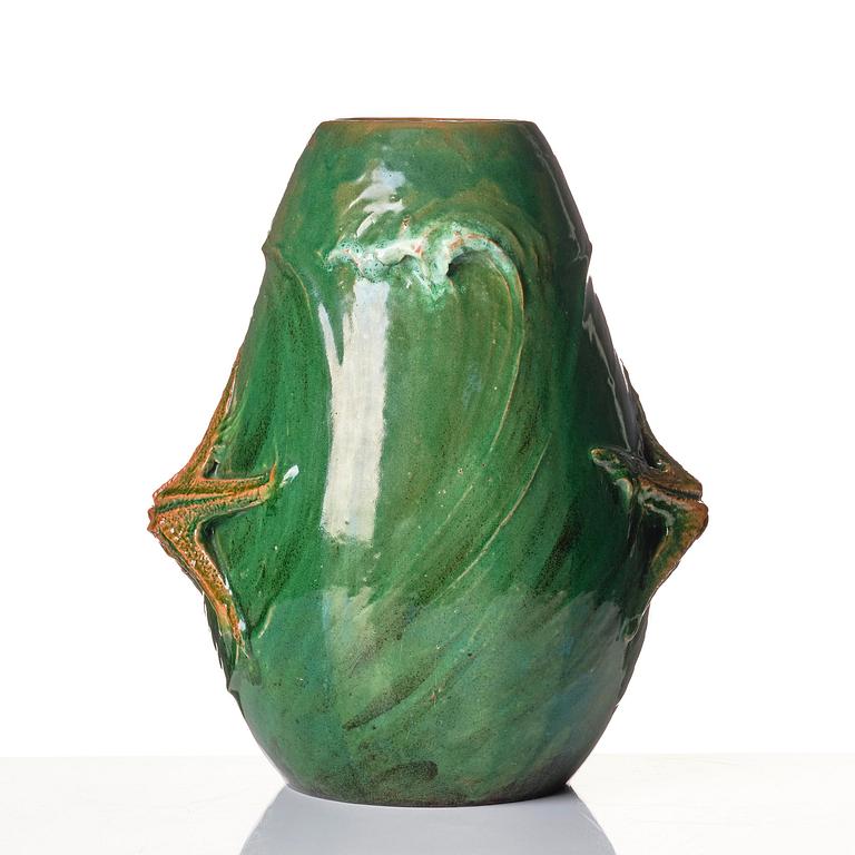 Hilma Persson-Hjelm, a glazed earthenware art nouveau vase, executed in her own studio, Arvika 1910. No 1280.