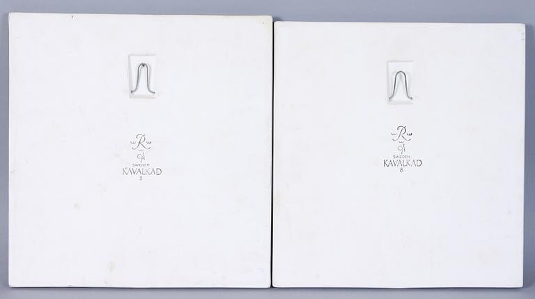 VÄGGRELIEFER, 2 st, porslin, "Kavalkad", Olle Alberius, Rörstrand.