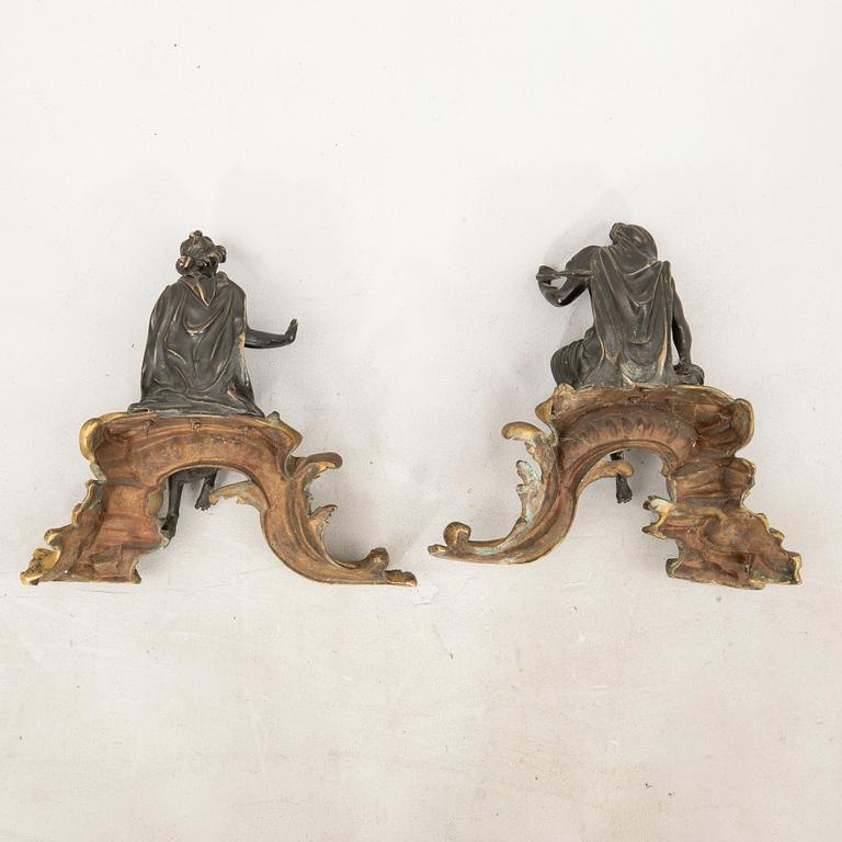 Fire dogs, a pair, Louis XV style, second half of the 19th century.