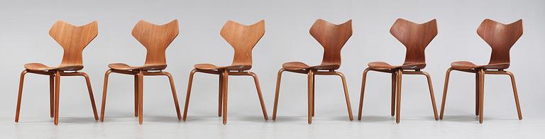 STOLAR, 6 st, "Grand Prix", Arne Jacobsen, Fritz Hansen, Danmark, sannolikt 1950-60-tal.