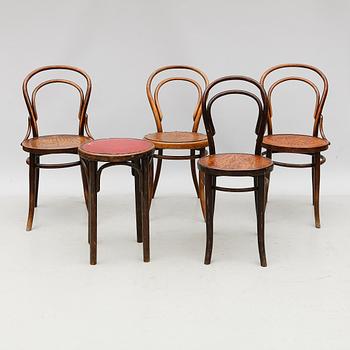 STOLAR, 4 st snarlika och PALL, Thonet-modell.