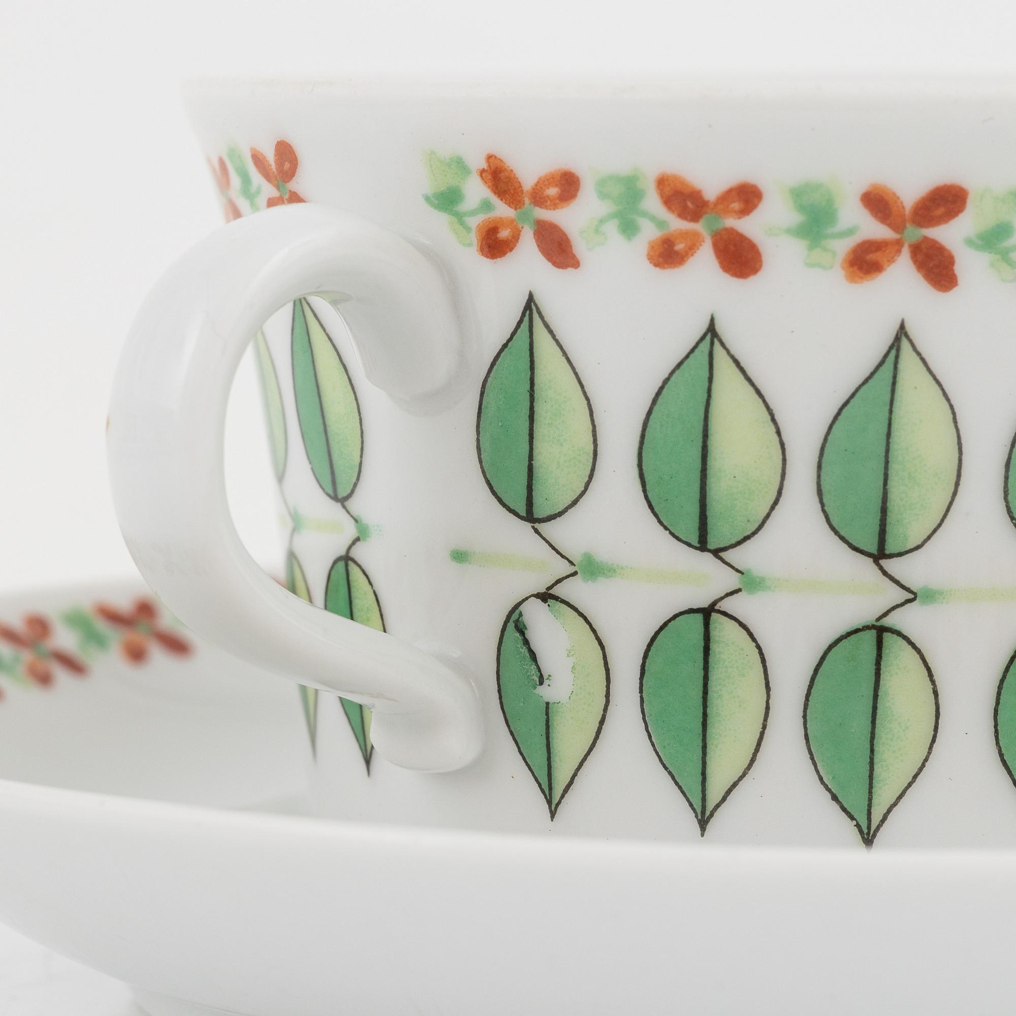 Arthur Percy, five coffee cups and saucers, 'Linda', Upsala Ekeby Karlskrona.