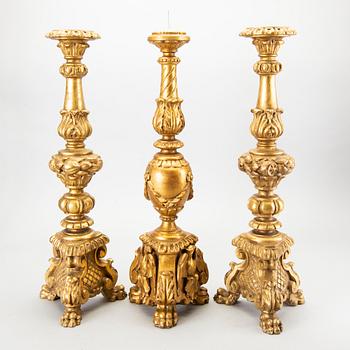 Five Louis XV-style wood table lamps. Mid 20th century from Paoletti, Firenze Italy.