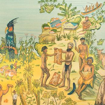 SKOLKARTA, "Bildkarta över Australien", P.A Norstedts och Söner, 1900-talets mitt.