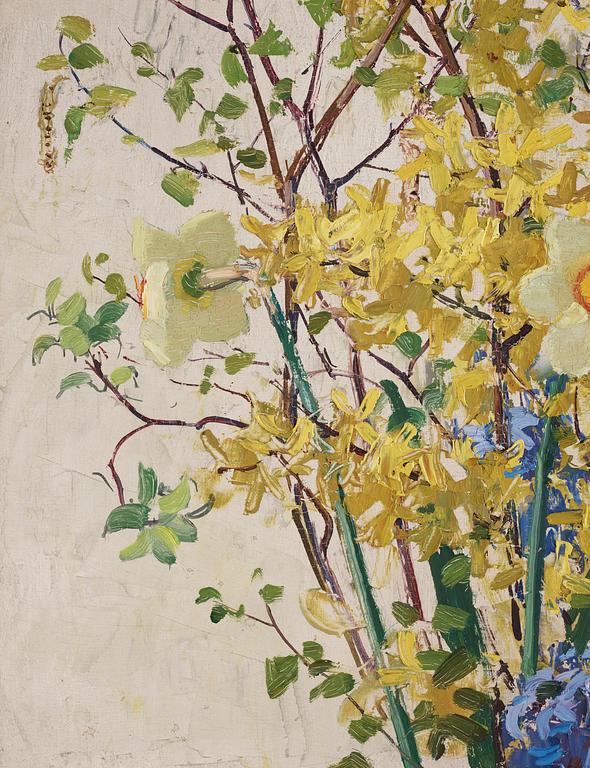 Olle Hjortzberg, Stilleben med forsythia och pingstlilja.