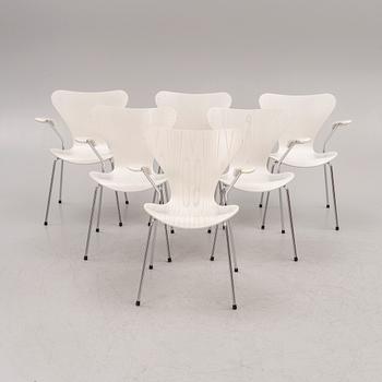 Arne Jacobsen,six 'Series 7' armchairs, Fritz Hansen, Denmark, 2000.