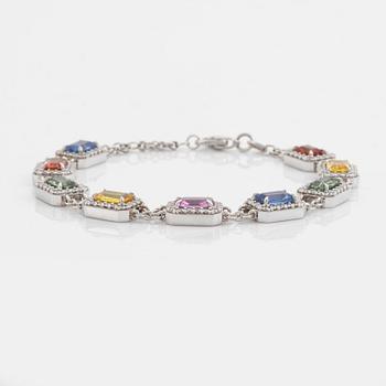 Multi coloured sapphire and brilliant cut diamond bracelet.