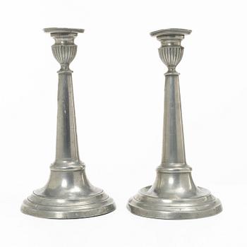 A pair of pewter candle sticks, Sweden, possibly 1844.