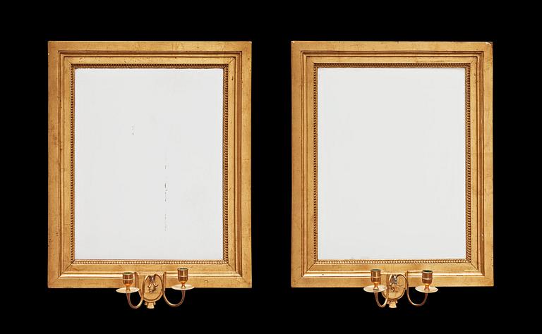 A pair of late Gustavian two-light girandole mirrors by I G Egelström, master 1790.