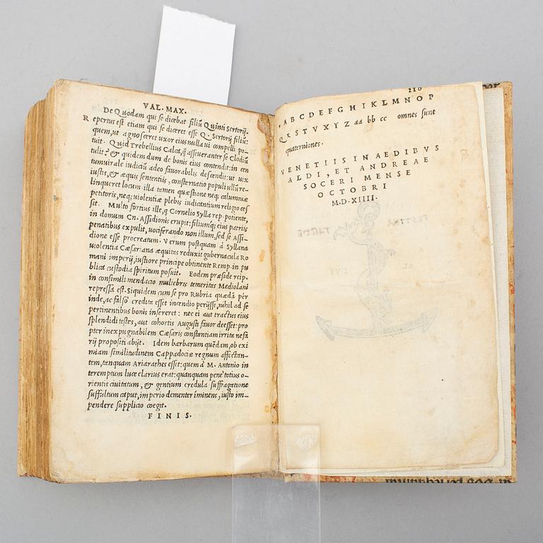 BOOK, Second Aldine edition of Valerius Maximus, 1514.