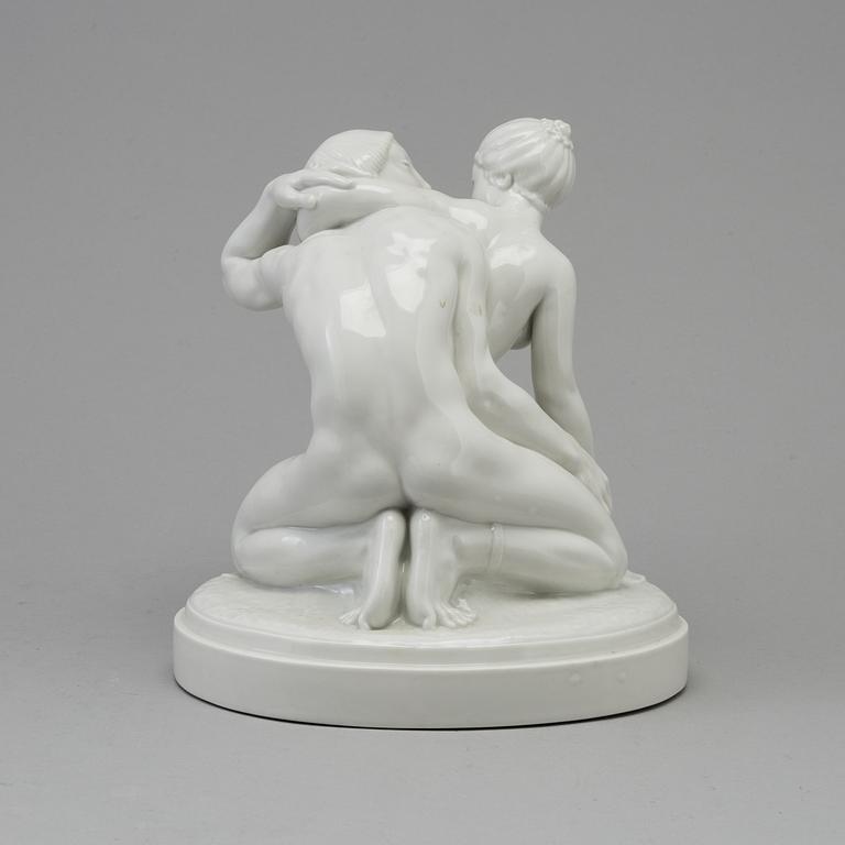 A white glazed Royal Copenhagen Gerhard Henning figure of "Amor & Psyke", Denmark, early 20th Century.