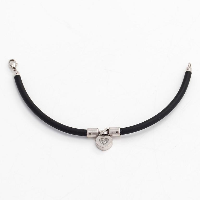 Chopard, armband, "Happy Diamonds", 18K vitguld, gummi och en diamant 0.05 ct.