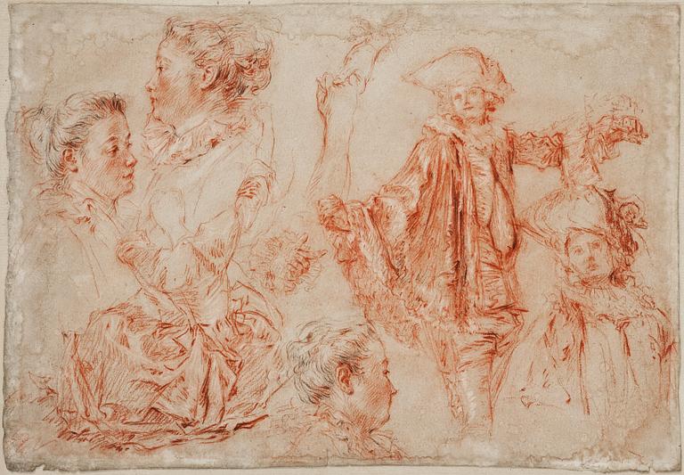 Jean-Antoine Watteau Hans krets, Figurstudier.