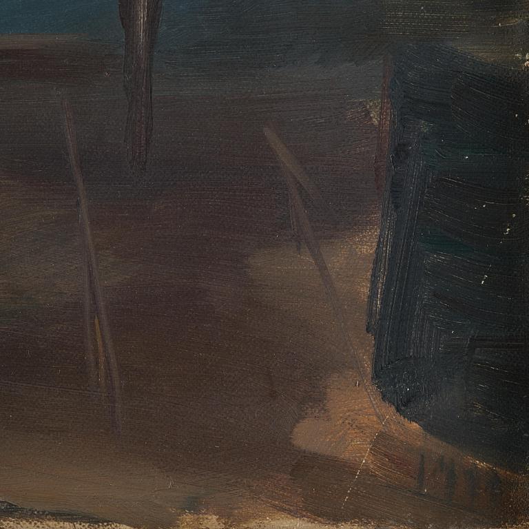 Anna Ancher, Interior of the blue room with the artist's mother Ane Brøndum reading.