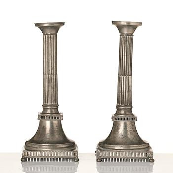 A pair of late Gustyavian pewter candelsticks by N. Justelius, Eksjö  1784-1829.