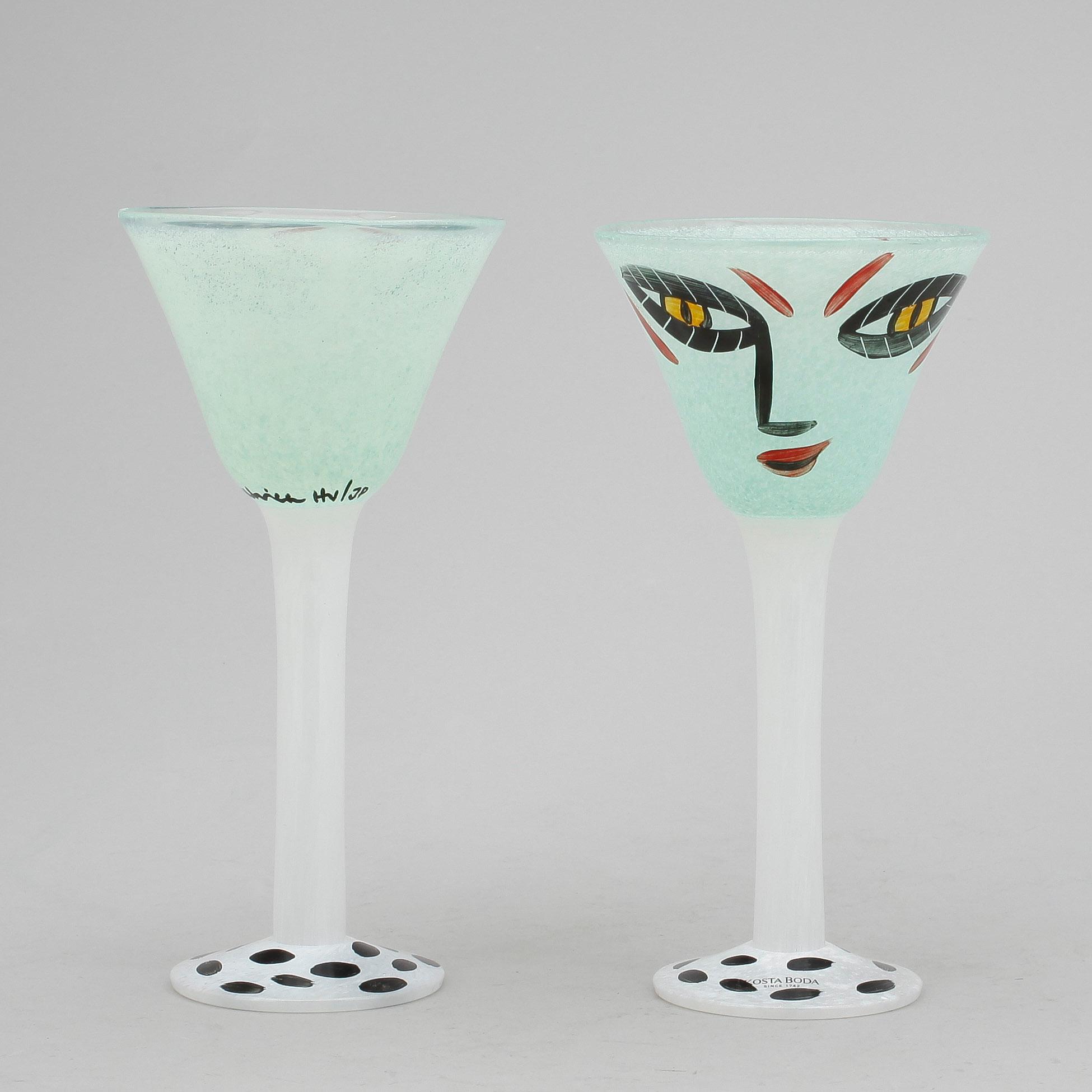 VINGLAS, 2 st, glas, Ulrica Hydman-Vallien, Kosta Boda.