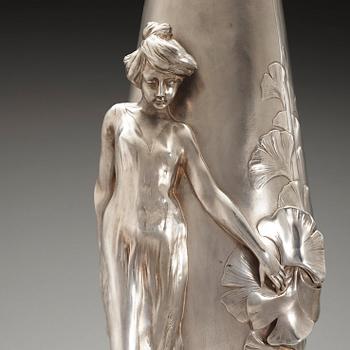 A Hugo Leven white metal Art Nouveau vase, probably for J. P Kayser Sohn, Germany.