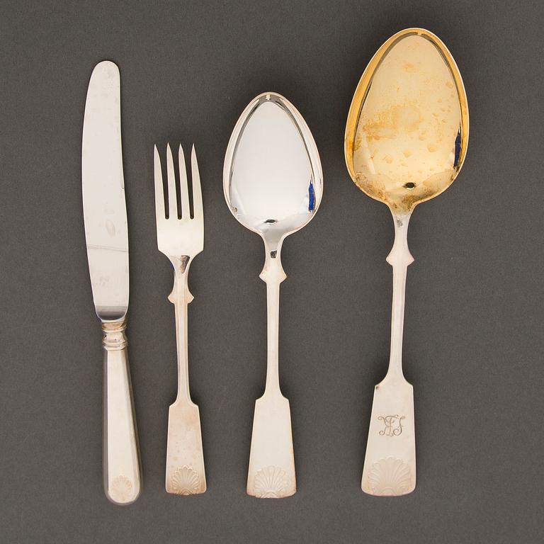 A 48-pcs set of silver cutlery with seashell decoration, Finnish hallmarks, Turku and Hämeenlinna 1956-1983.