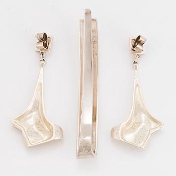 Earrings, silver, "Mini Punk" 1990, and tie clip, Björn Weckström, Lapponia.