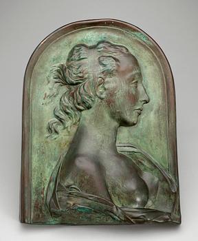 VÄGGPLAKETT, patinerad brons, jugend, 1900-talets början.