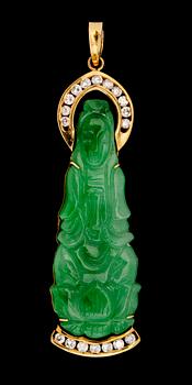 HÄNGE, 18K guld, jade och briljantslipade diamanter.