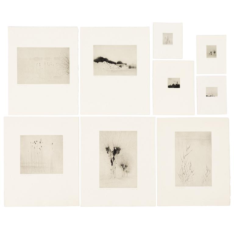 Gunnar Norrman, Drypoint engravings, 9, signed and numbered.