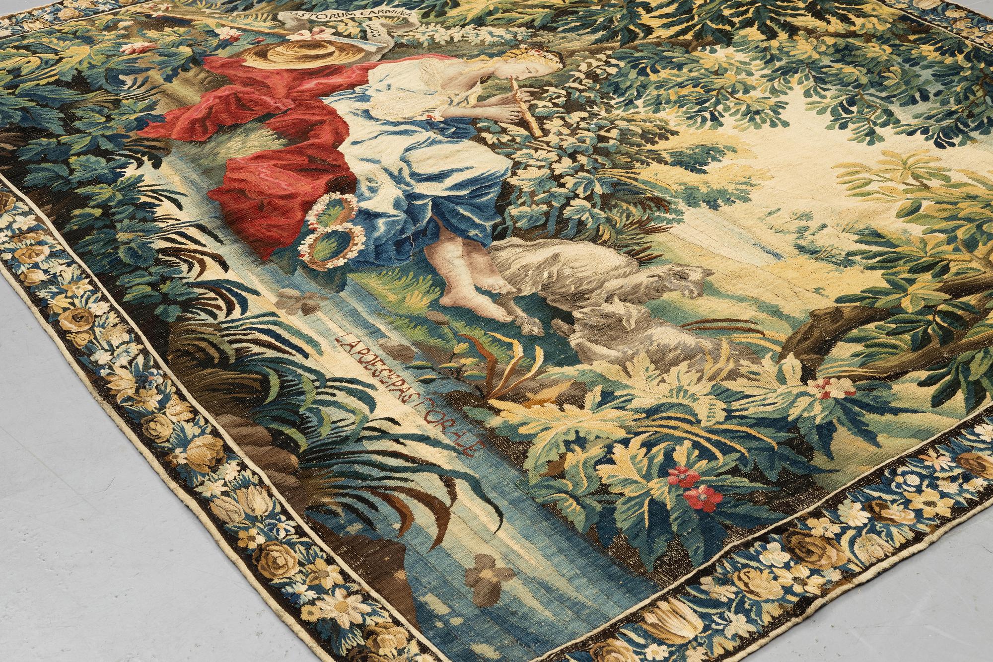 Vävd tapet, “La poesie pastoral”, gobelängteknik, ca 251,5 x 283 cm, efter Boucher, Frankrike 1700-tal.