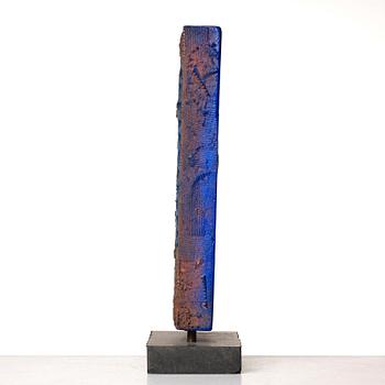 Bertil Vallien, a blue sand cast and polished glass sculpture, Kosta Boda Sweden.