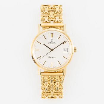 Omega, Genève, wristwatch, 14K gold, bracelet in 18K gold, 34.5 mm.