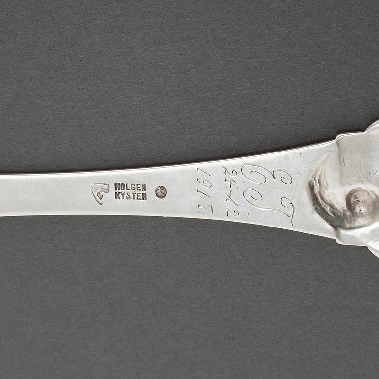 a silver fork and spoon for Holger Kyster in Denmark, 1910s.