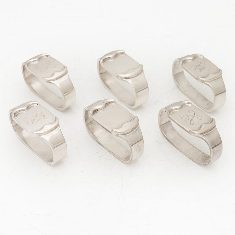 Erik Sjødahl Andersen, servettringar, 6 st, sterlingsilver, Danmark, 1900-talets senare del.