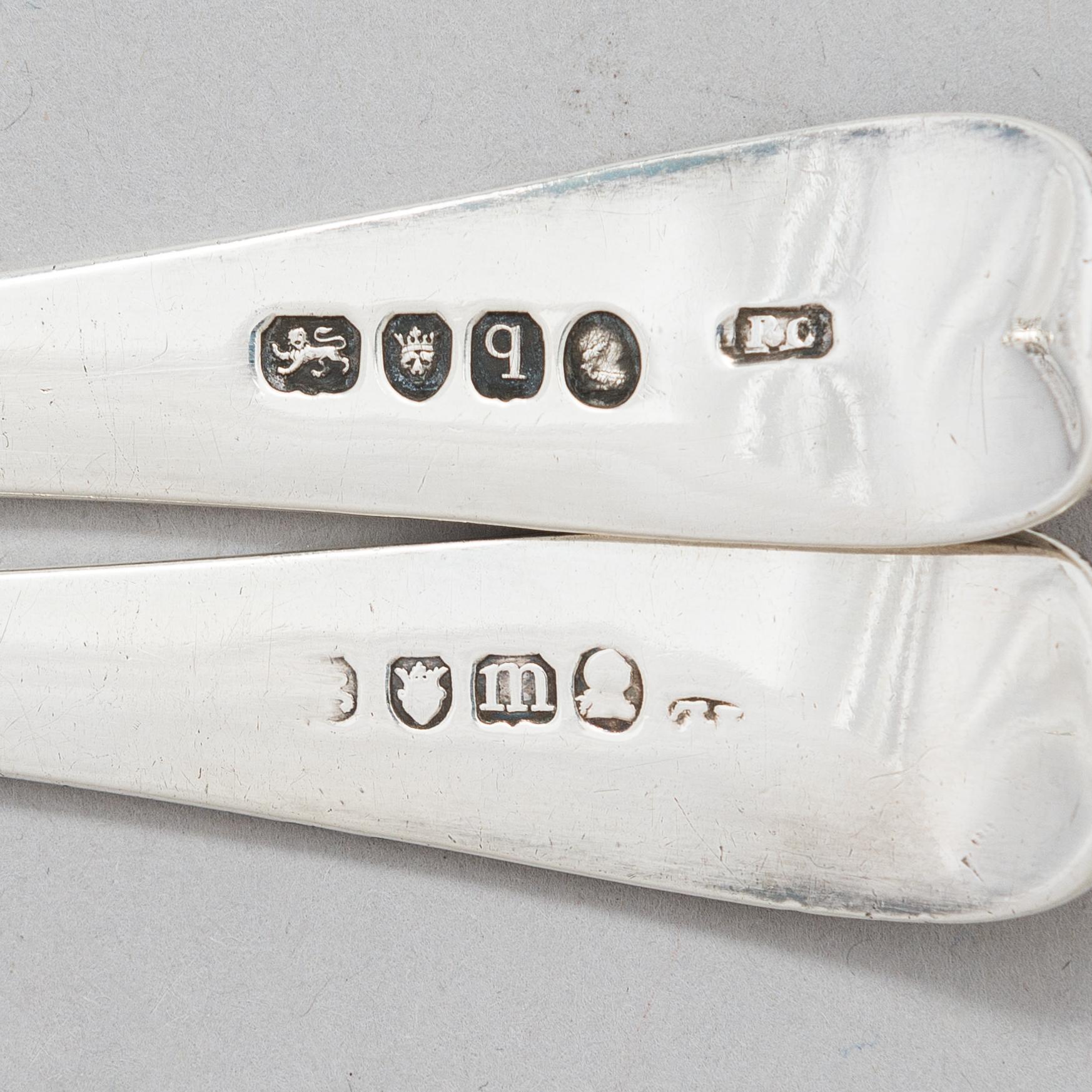 Lusikkapari, Lontoo 1787-91, purkki, Lontoo 1891 ja vati, Chester 1906, sterlinghopeaa, Englanti.