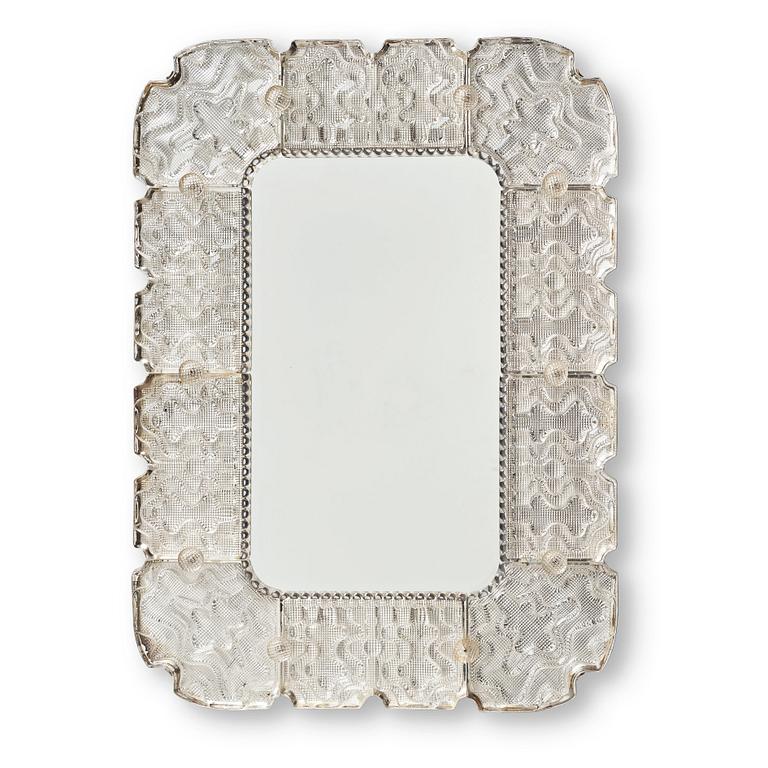 Carl Fagerlund, a Swedish Modern cast glass framed mirror, Orrefors 1940-50's.