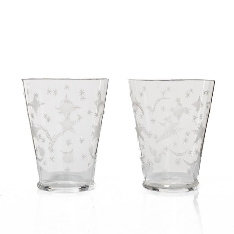Edward Hald, a set of 23 seltzer glasses, 'Stjärnhimmelsmönstret', Orrefors, 1920s.