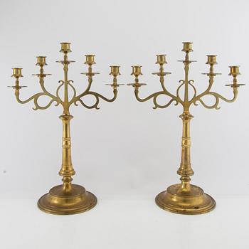 Candelabra, brass, a pair, Art Nouveau, early 20th century.