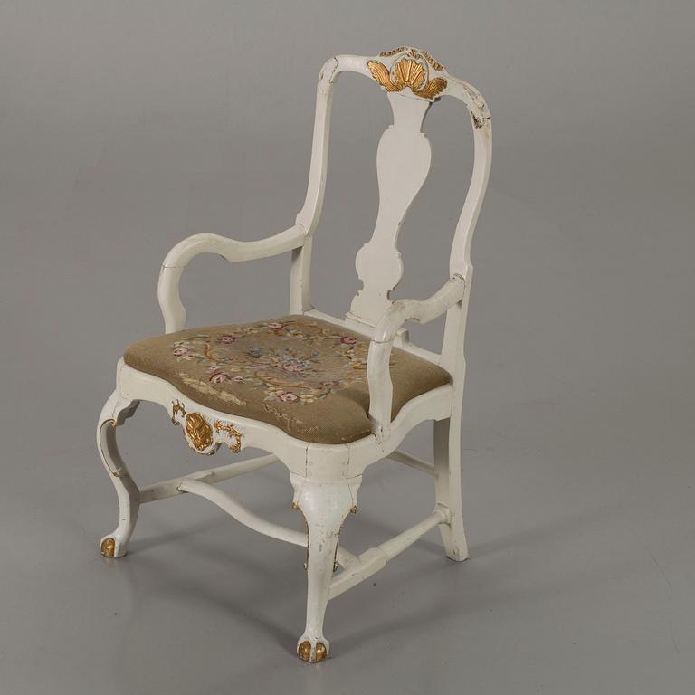 A Swedish rococo armchair mid 1700'.