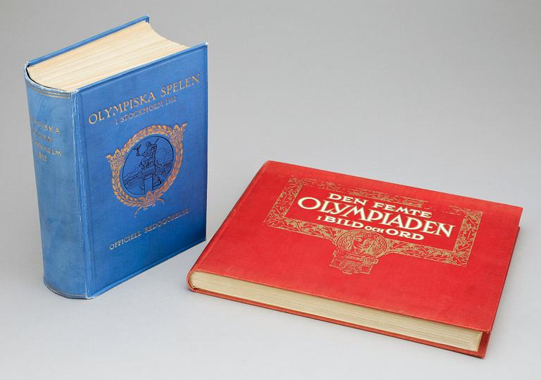 BÖCKER, 2 st, "V Olympiaden...Olympiska spelen i Stockholm 1912" samt "Den femte olympiaden... i bild och ord", 1912-13.