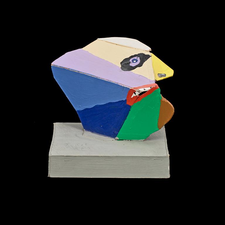 TIMO SOLIN, skulptur. Bemålad kartong och trä. Sign o dat -85.