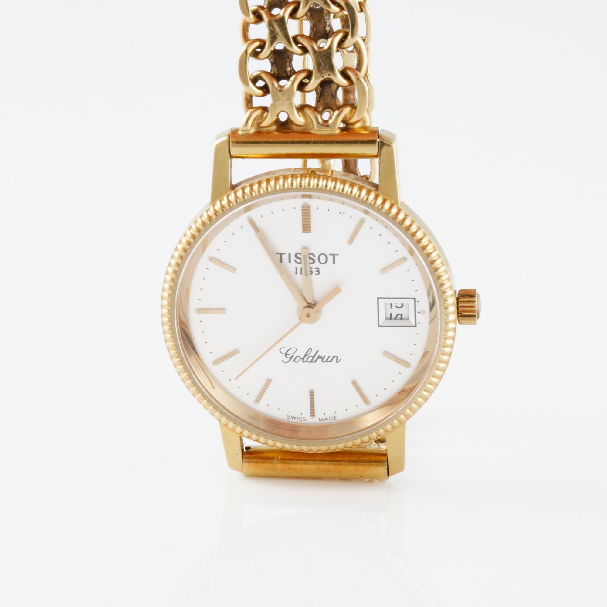 ARMBANDSUR, dam, 18 K guld, Tissot Goldrun. Vikt 23 g inkl extra länkdelar.