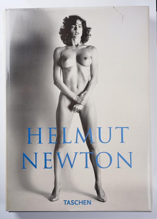 Helmut Newton, Signed book published by Taschen, Monte Carlo, 1999, ed 10000, with a metal table.
