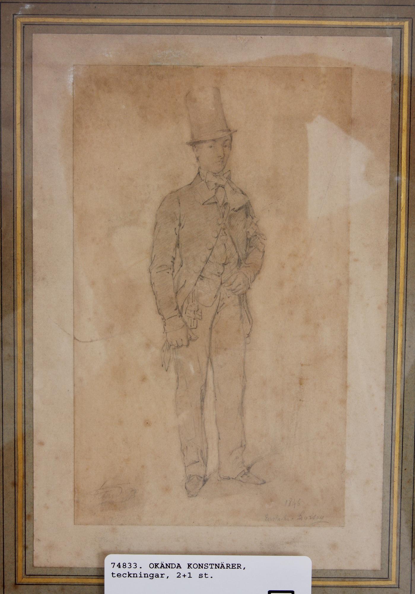 OKÄNDA KONSTNÄRER, teckningar, 2+1 st.