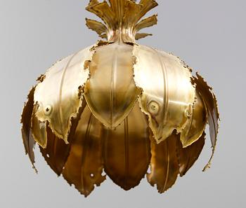 TAKLAMPA, mässing, Holm-Sörenson & Co, Danmark, 1900-talets andra hälft. Höjd ca 40 cm.