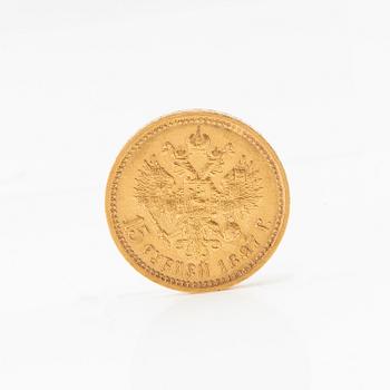 Gold Coin 15 Rubles Russia 1897 Nicholas II.