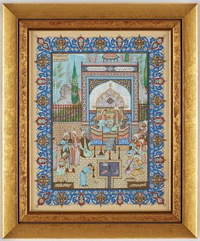 A gouache by an unknown artist, signed Hossein Rohani. Mid 20th century.