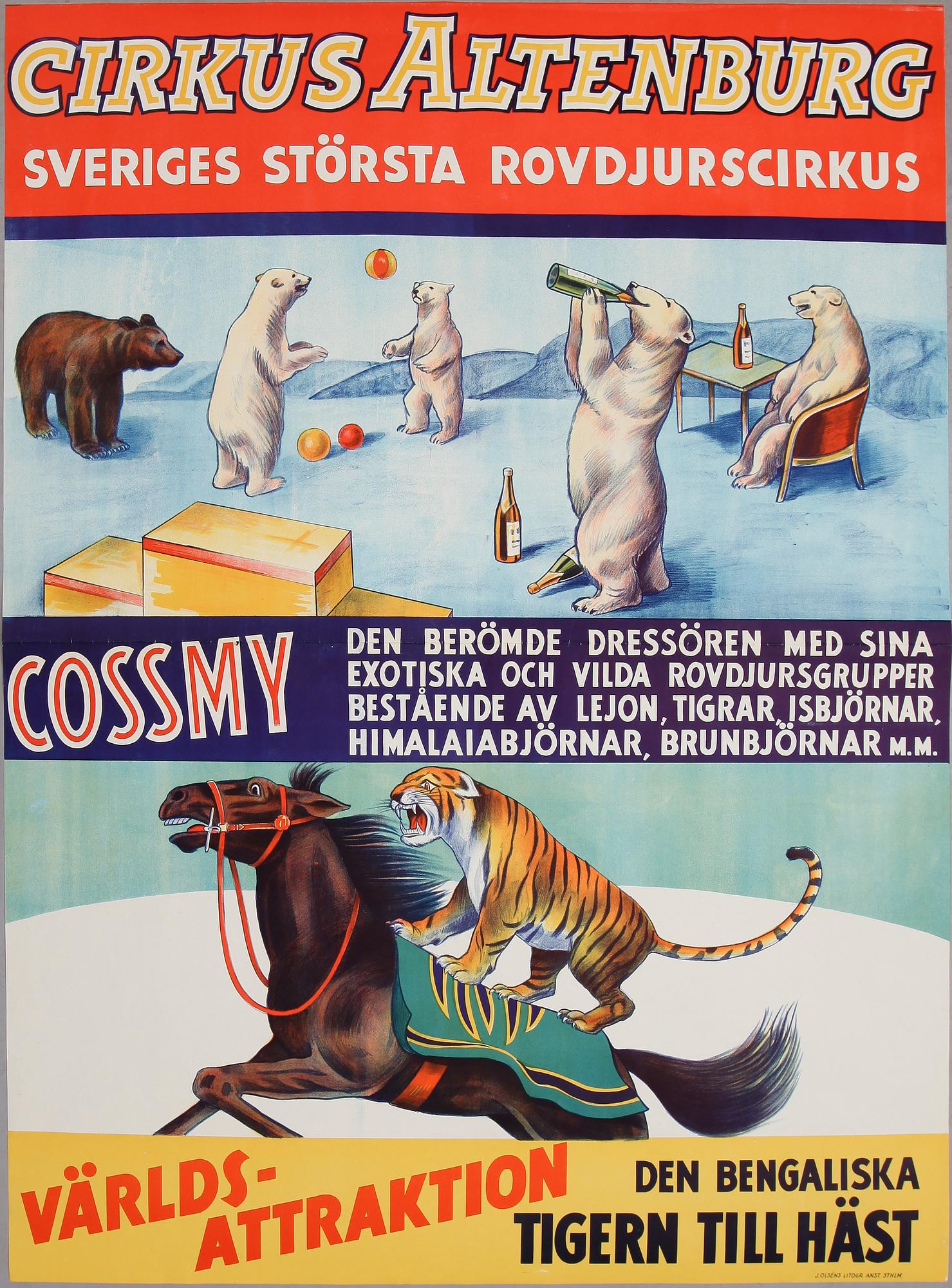 CIRKUSAFFISCH, litografiskt tryck, "Cirkus Altenburg", 1930-tal.