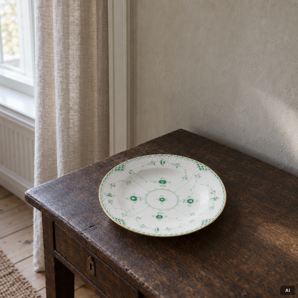 Royal Copenhagen, A green Musselmalet (green fluted) soup plate, model no 565, 1898-1923.