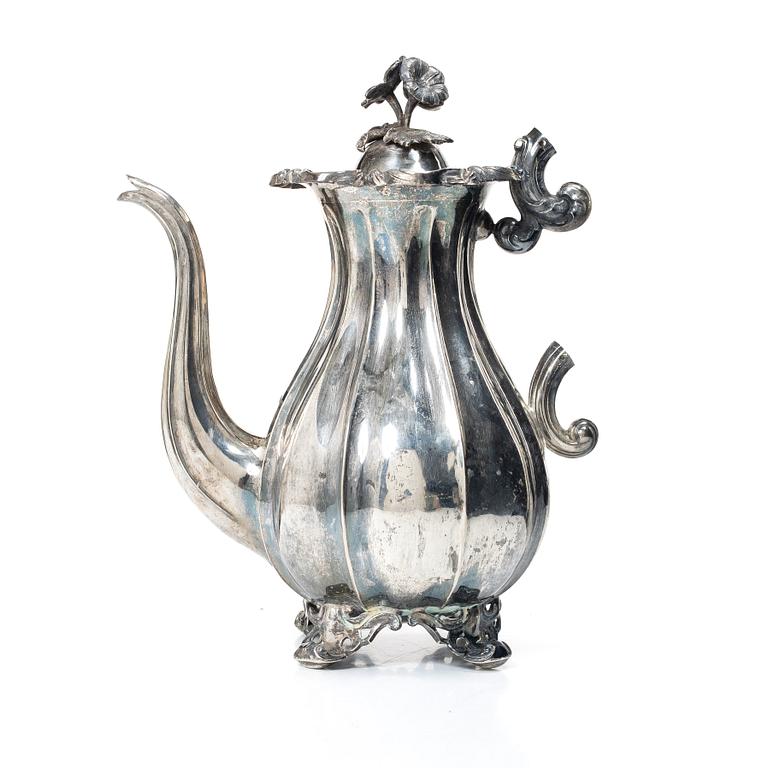 A Swedish silver coffee pot, mark of Christian Hammer, Stockholm 1856.