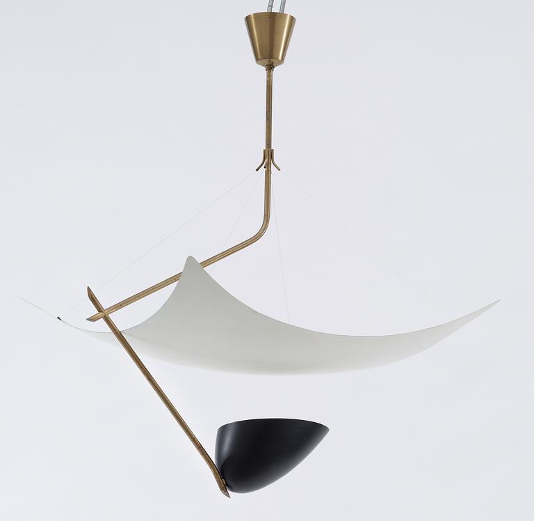 An Angelo Lelli brass and lacquered metal hanging lamp for Arredoluce, Italy 1950's.